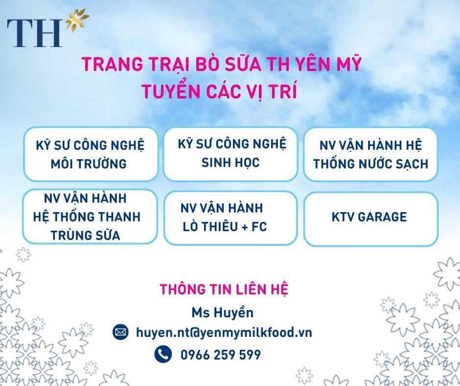 TRANG TRẠI BÒ SỮA TH YÊN MỸ – THANH HÓA TUYỂN DỤNG: NHÂN VIÊN THÔNG TIN ĐÀN